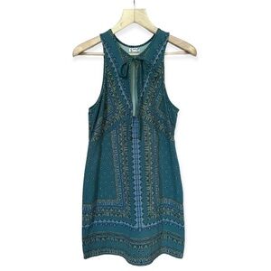 Intimately Free People Turquoise Print Tiny Tie Bodycon Dress, Medium